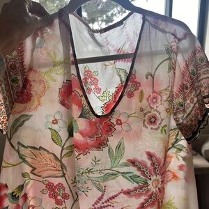 Johnny Was Colorful Pattern on white Silk Tunic